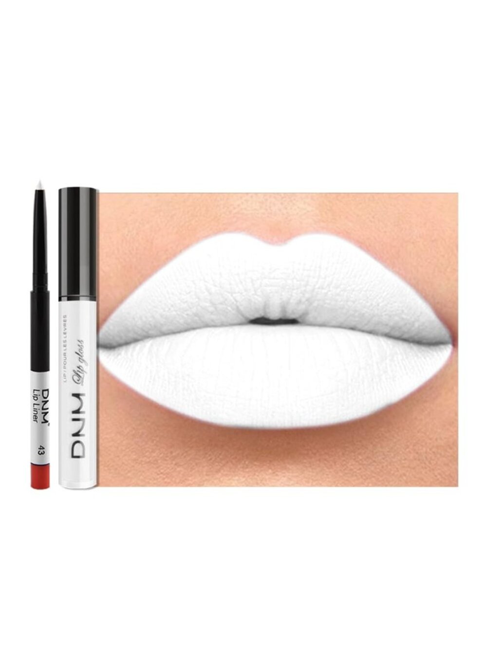 DNM 43# White Glitter 2Pcs 24H Long-Lasting Matte Liquid Lipstick and Lip Liner